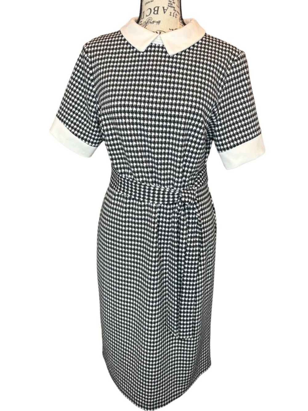 Vintage Shelby & Palmer Retro Mod Black & White Houndstooth Dress Size 10